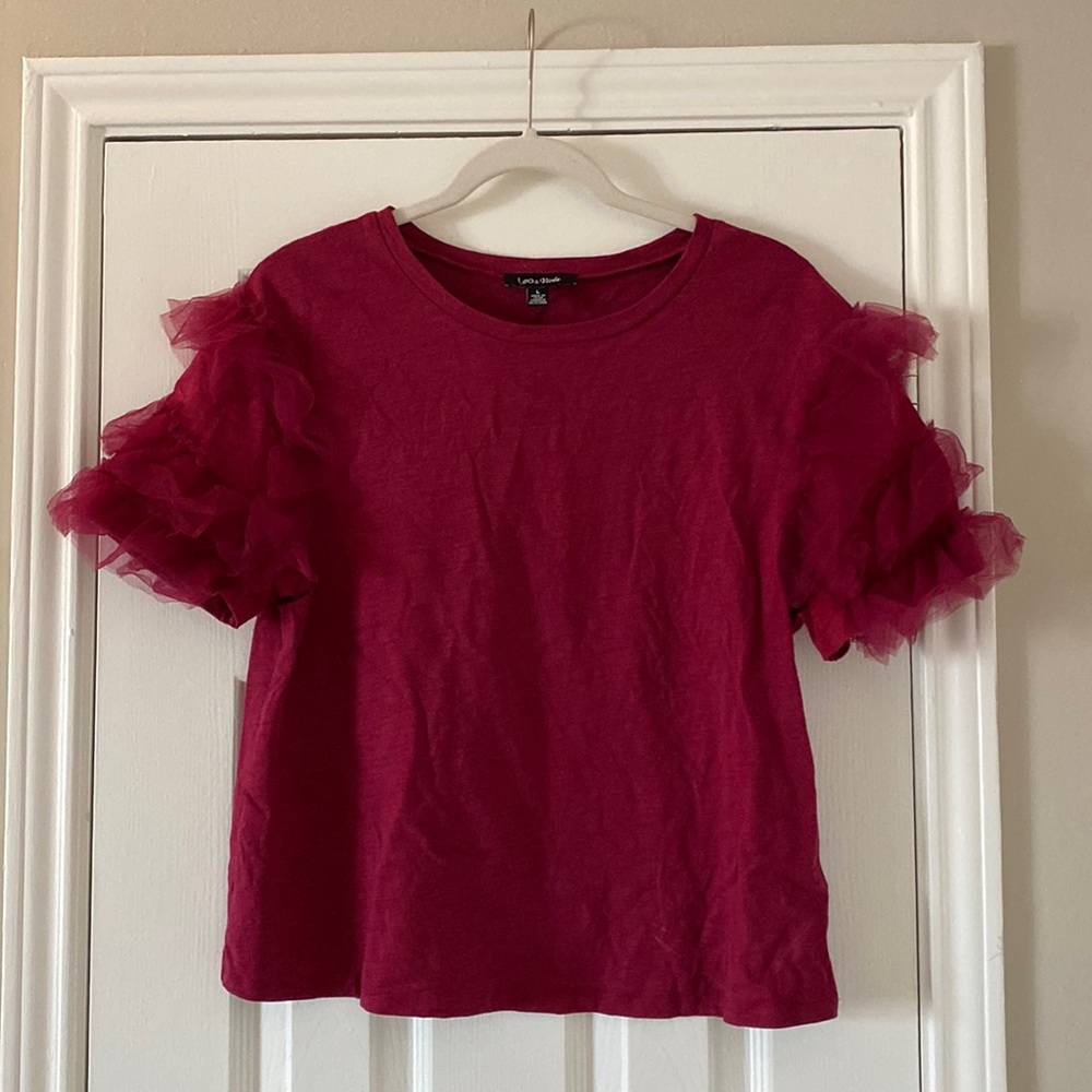 Anthropologie Lea & Viola tulle sleeve tee shirt